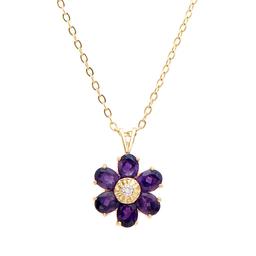 Plated 18KT Yellow Gold 1.81cts Amethyst and Diamond Necklace