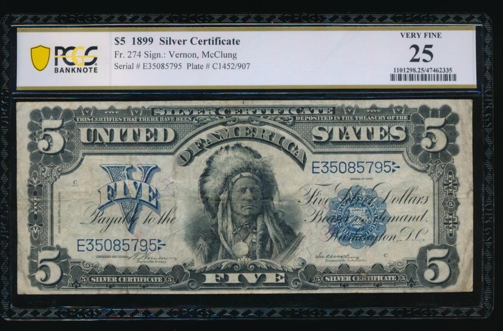 1899 $5 Chief Silver Certificate PCGS 25