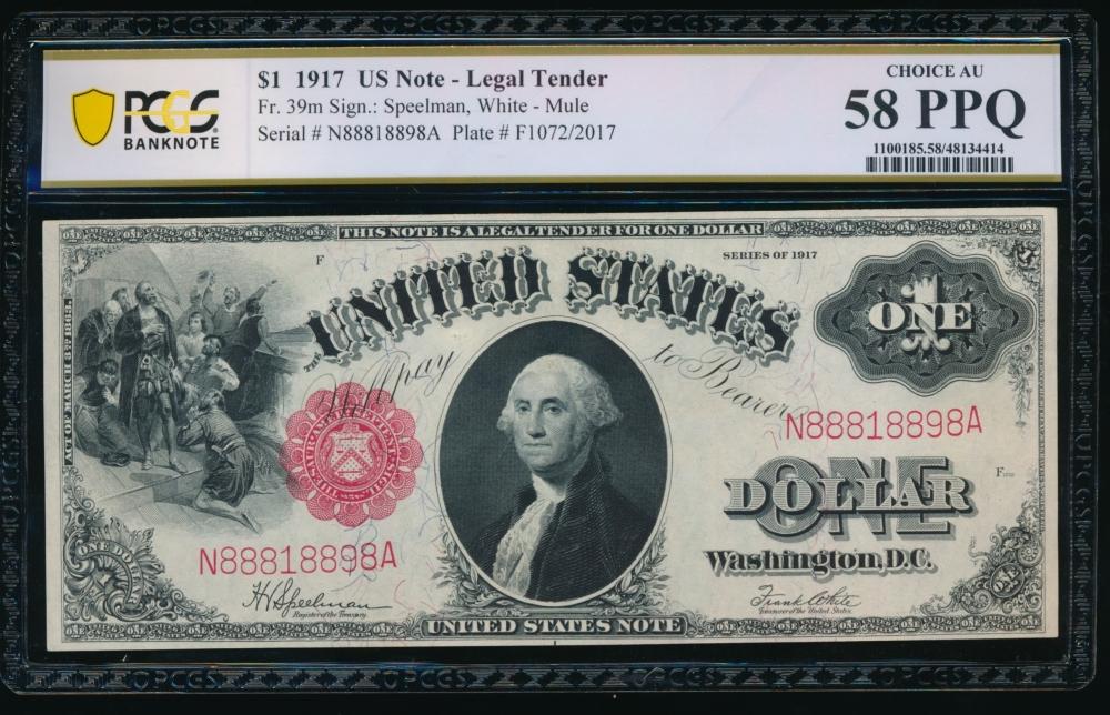 1917 $1 Legal Tender Note PCGS 58PPQ