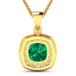 14KT Yellow Gold 2.00ct Zambian Emerald and Diamond Pendant with Chain