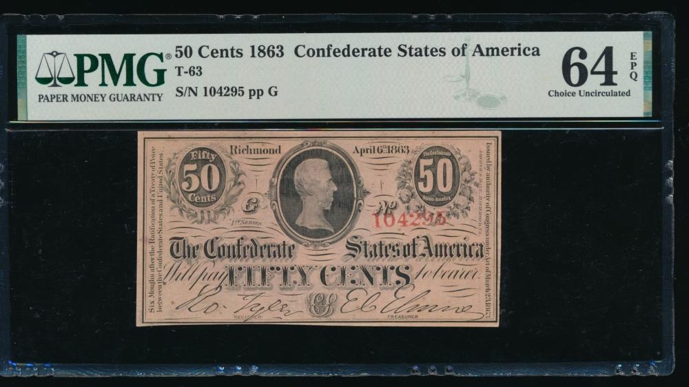 50 Cent 1863 T-63 Confederate PMG 64EPQ