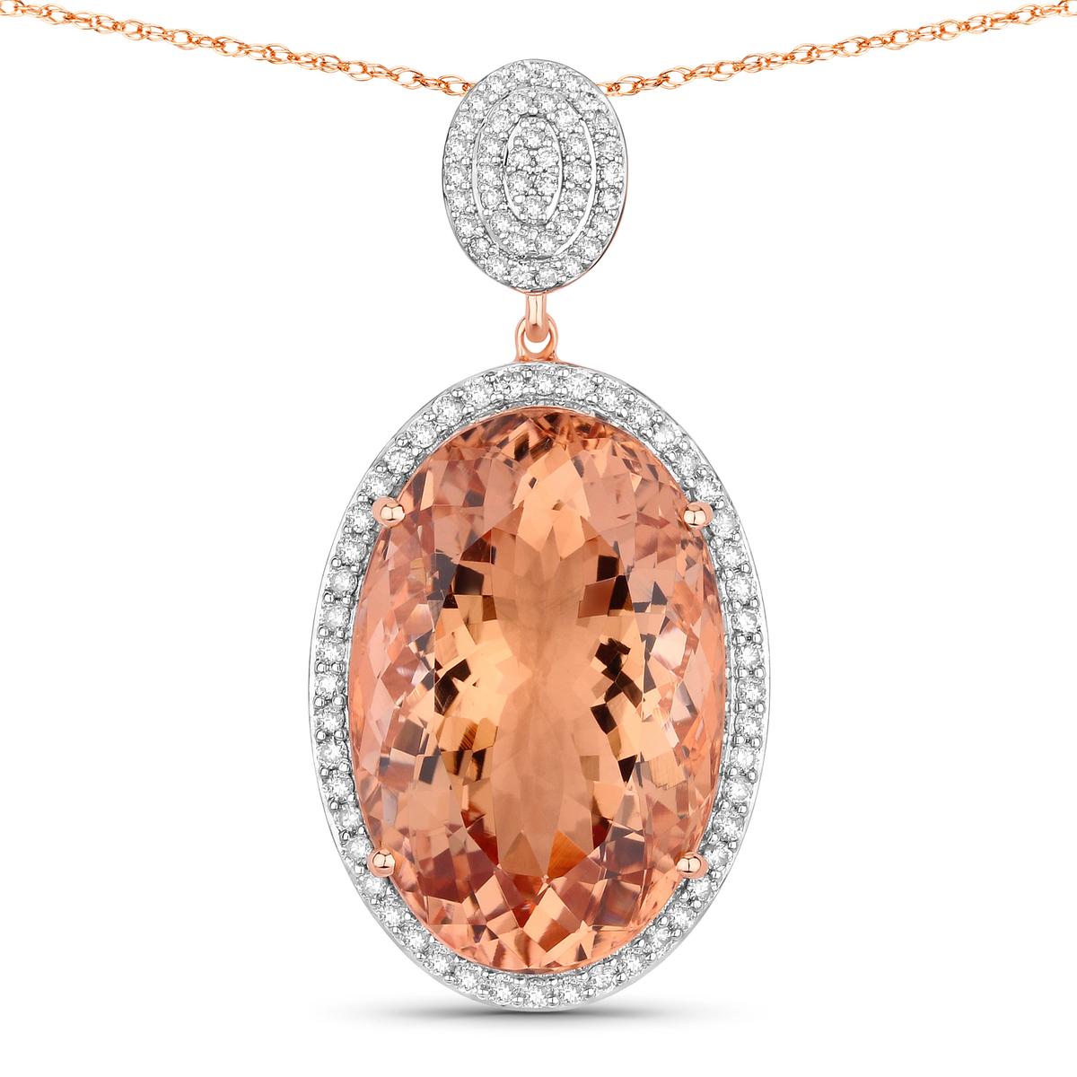 14KT Rose Gold 23.83ct Morganite and Diamond Pendant with Chain