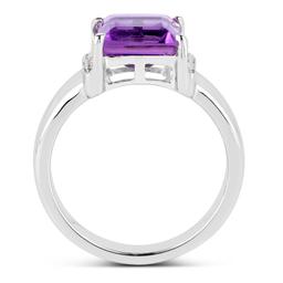 Plated Rhodium 2.5ct Amethyst and White Topaz Ring