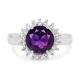 Plated Rhodium 2.40ct Amethyst and White Topaz Ring