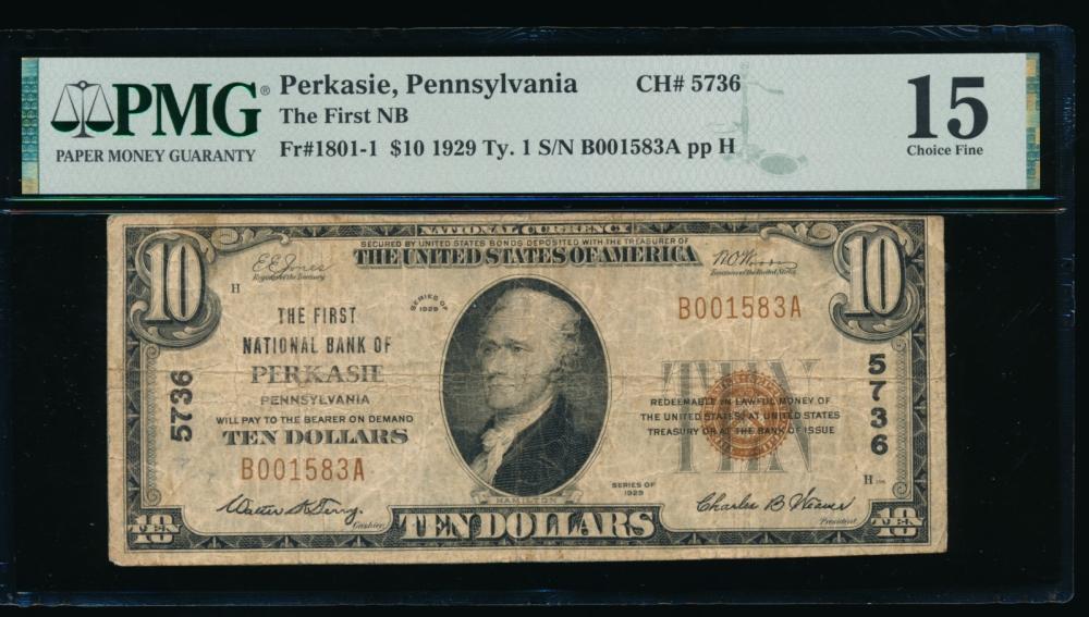 1929 $10 Perkasie PA National PMG 15