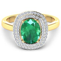 14KT Yellow Gold 1.53ct Zambian Emerald and Diamond Ring