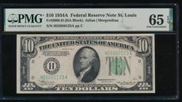 1934A $10 St Louis FRN PMG 65EPQ