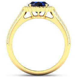 14KT Yellow Gold 2.10ct Blue Sapphire and Diamond Ring