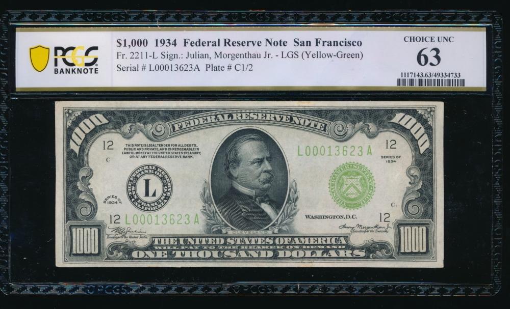 1934 $1000 San Francisco FRN PCGS 63