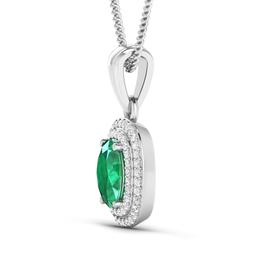 14KT White Gold 1.00ct Emerald and Diamond Pendant with Chain