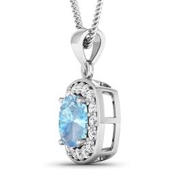 14KT White Gold 1.70ct Aquamarine and Diamond Pendant with Chain