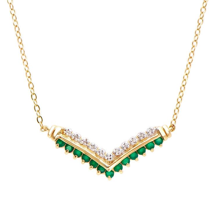 Plated 18KT Yellow Gold 0.59cts Green Agate and Diamond Necklace