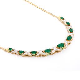 Plated 18KT Yellow Gold 4.05ctw Green Agate and Diamond Pendant with Chain