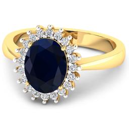 14KT Yellow Gold 1.30ct Blue Sapphire and Diamond Ring