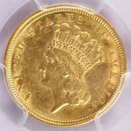 1854 $3 Gold Coin PCGS AU53