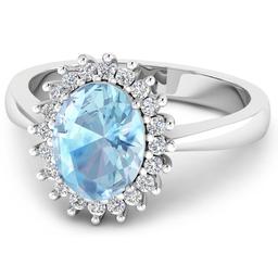 14KT White Gold 0.96ct Aquamarine and Diamond Ring