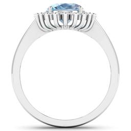 14KT White Gold 0.96ct Aquamarine and Diamond Ring