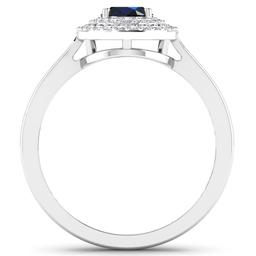 14KT White Gold 0.90ct Blue Sapphire and Diamond Ring