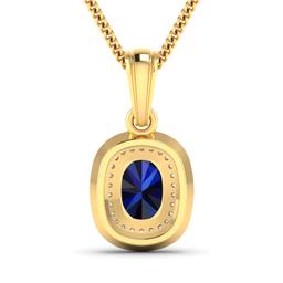 14KT Yellow Gold 1.3ct Blue Sapphire and Diamond Pendant with Chain