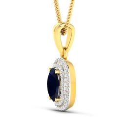 14KT Yellow Gold 1.3ct Blue Sapphire and Diamond Pendant with Chain