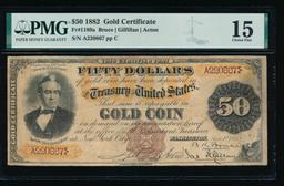 1882 $50 Gold Certificate PMG 15