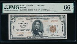 1929 $5 Reno NV National PMG 66EPQ