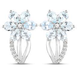 Plated Rhodium 1.44ctw Aquamarine and White Topaz Earrings