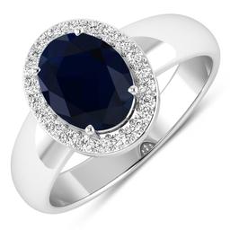 14KT White Gold 2.10ct Blue Sapphire and Diamond Ring