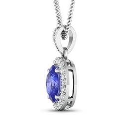 14KT White Gold 1.09ct Tanzanite and Diamond Pendant with Chain