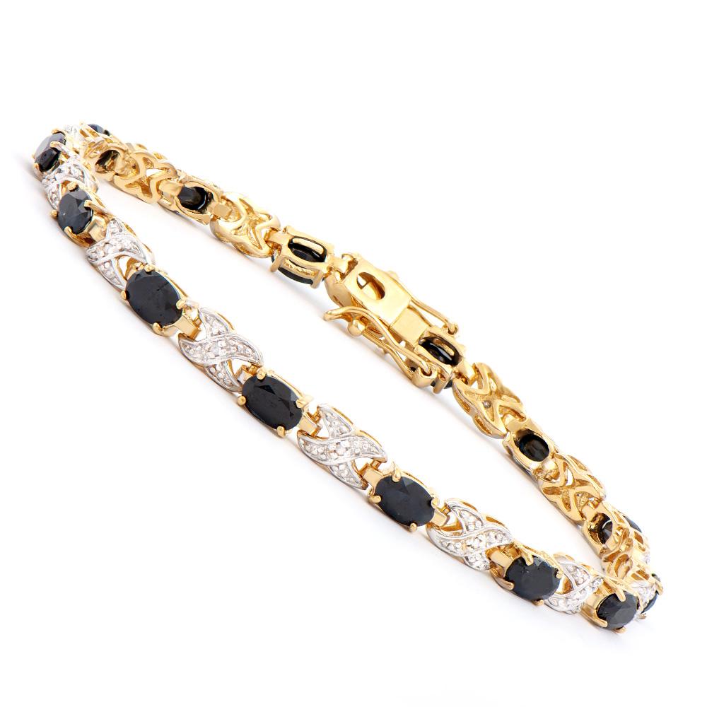 Plated 18KT Yellow Gold 8.25ctw Black Sapphire and Diamond Bracelet