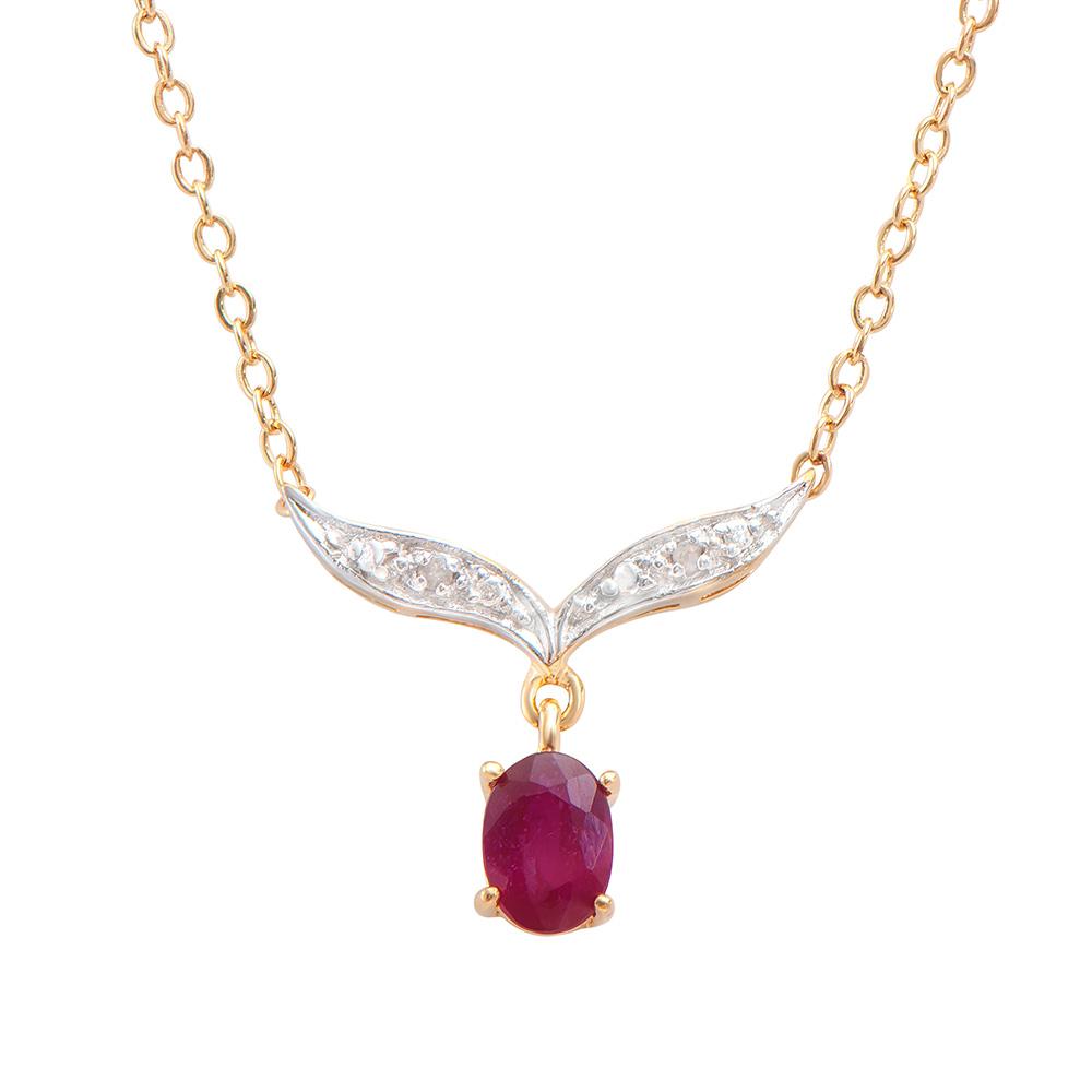 Plated 18KT Yellow Gold 1.00ct Ruby and Diamond Pendant with Chain