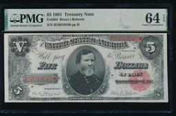 1891 $5 Treasury Note PMG 64EPQ