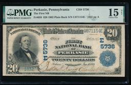 1902 $20 Perkasie PA National PMG 15NET