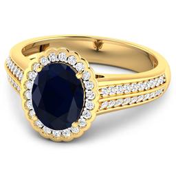 14KT Yellow Gold 2.10ct Blue Sapphire and Diamond Ring