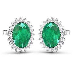 14KT White Gold 2.00ctw Emerald and Diamond Earrings