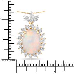 14KT Yellow Gold 6.17ct Opal and Diamond Pendant with Chain