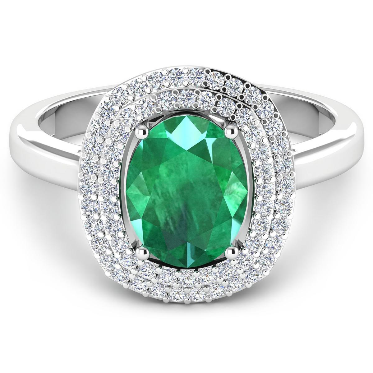 14KT White Gold 1.53ct Zambian Emerald and Diamond Ring