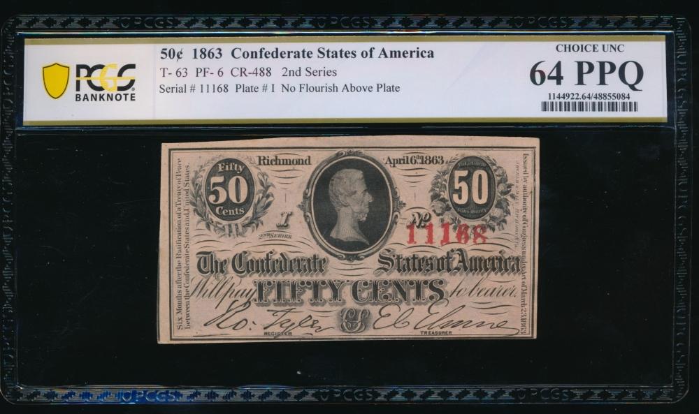 50 Cent 1863 T-63 Confederate PCGS 64PPQ