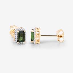 14KT Yellow Gold 0.76ctw Green Tourmaline and White Diamond Earrings