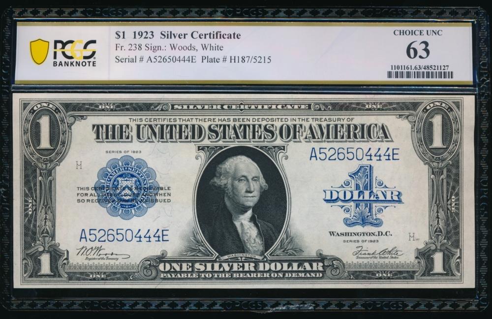1923 $1 Silver Certificate PCGS 63