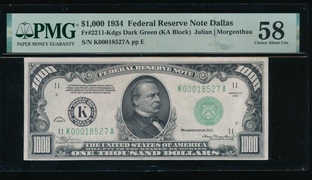 1934 $1000 Dallas FRN PMG 58