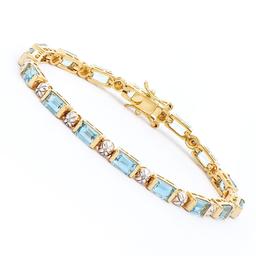 Plated 18KT Yellow Gold 11.30ctw Blue Topaz and Diamond Bracelet