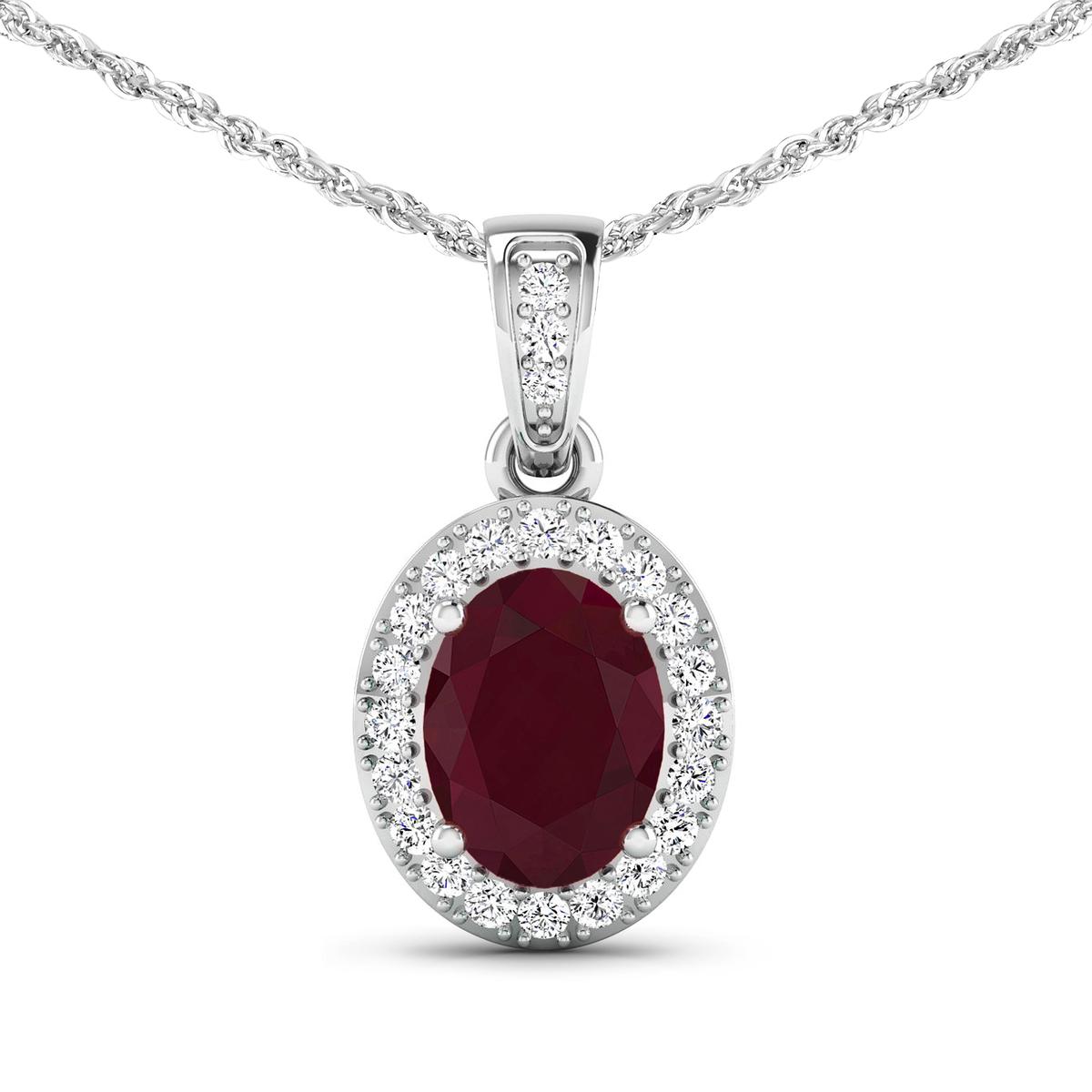 14KT White Gold 1.50ct Ruby and Diamond Pendant with Chain