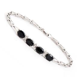 Plated Rhodium 4.05cts Black Sapphire and Diamond Bracelet