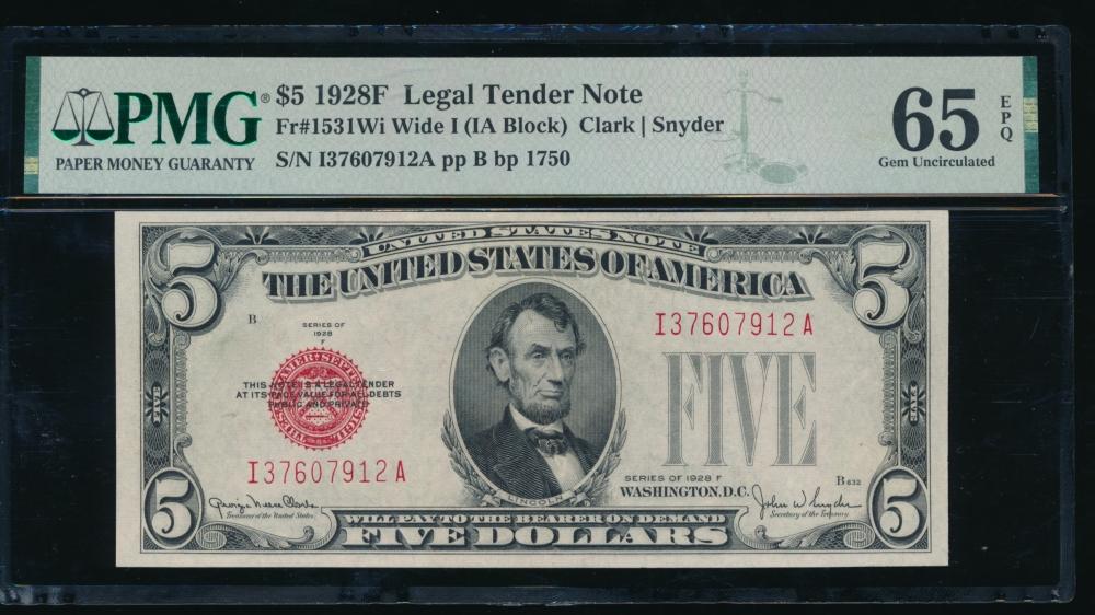 1928F $5 Legal Tender Note PMG 65EPQ