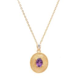 Plated 18KT Yellow Gold 1.04ct Amethyst and Diamond Pendant with Chain