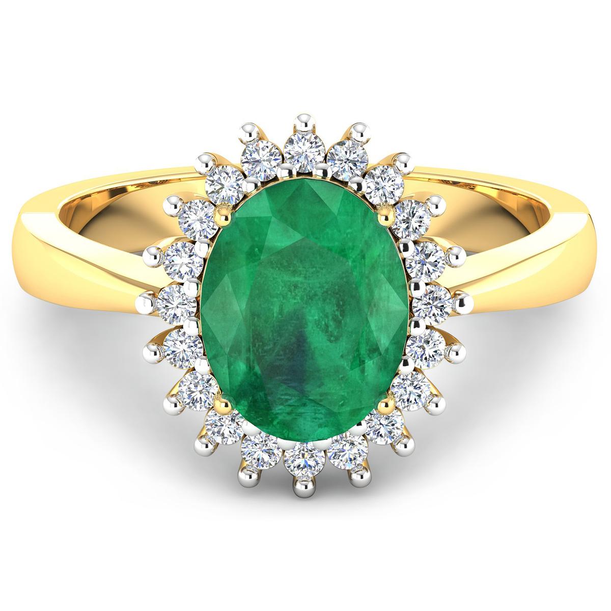 14KT Yellow Gold 1ct Zambian Emerald and Diamond Ring