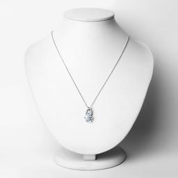 Plated Rhodium 0.72ctw Aquamarine and White Topaz Pendant with Chain