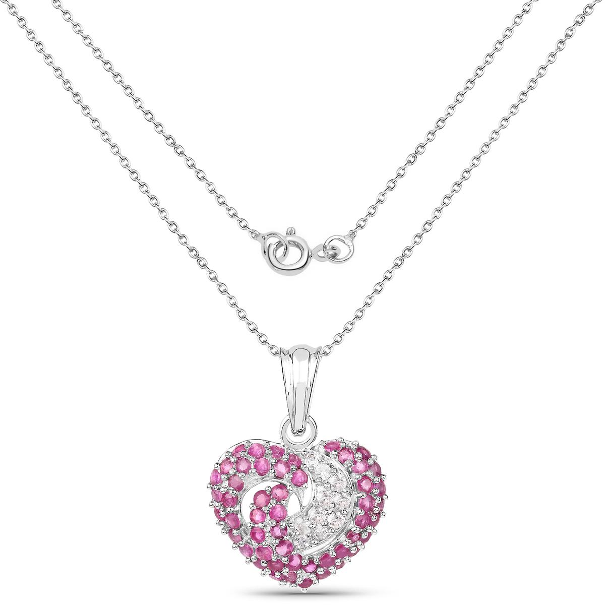 Plated Rhodium 2.25ctw Ruby and White Sapphire Pendant with Chain