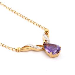 Plated 18KT Yellow Gold 3.55ct Amethyst and Diamond Pendant with Chain